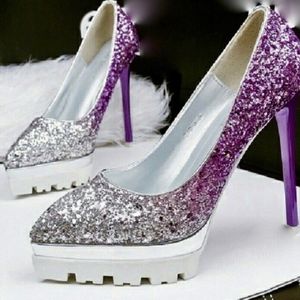 AIKO OMBRE PURPLE SILVER GLITTER  PUMPS  5" HEELS